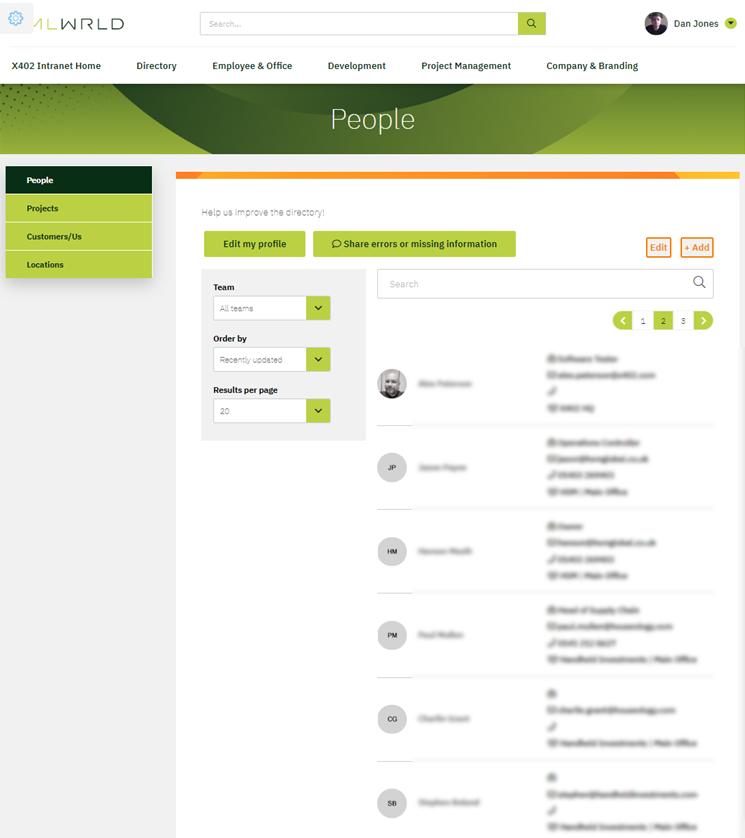 SMLWRLD Essential Intranet - Directory Pages